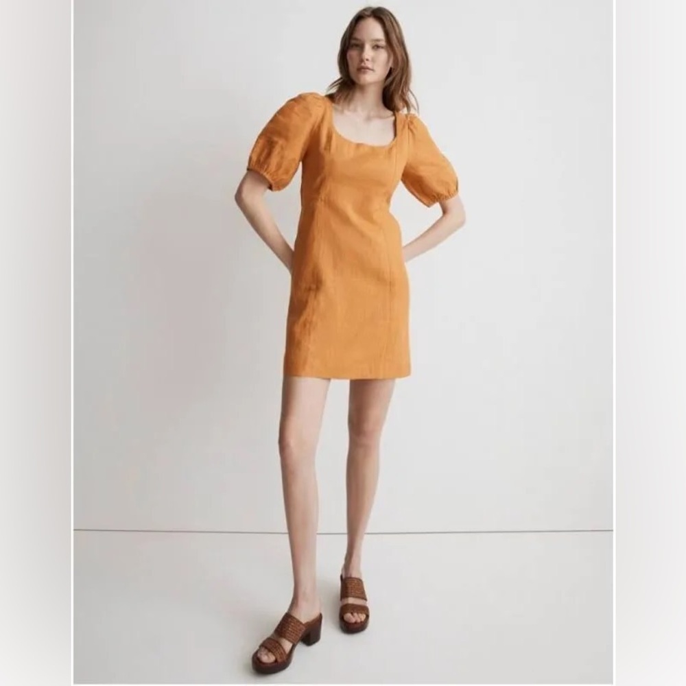 Burnt Orange Linen Madewell Dress